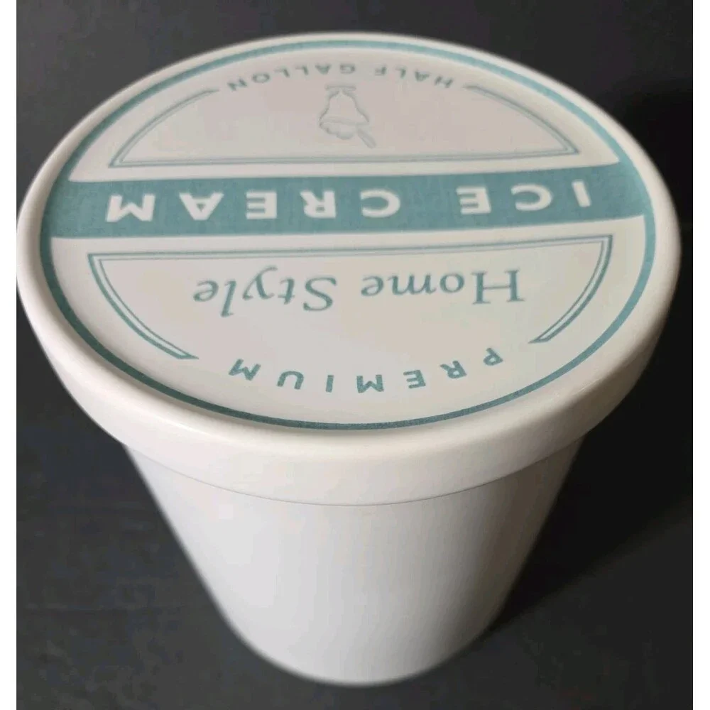 Vtg. William Sonoma Ice Cream White Crock w/ GREAT Blue Lid Graphics VERY NICE!!